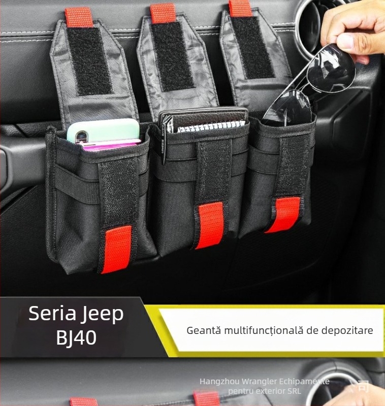 Geantă de depozitare pentru mâna pasagerului la ventilatorul auto – 3 compartimente, material Oxford, montaj cu adeziv, logo personalizat