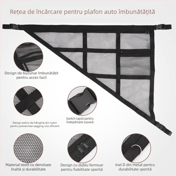Plasă de depozitare pentru plafonul interior al mașinii, dublu strat, personalizabilă cu opțiune de etichetare privată; potrivită pentru călătorii și utilizare în ateliere, depozite, aeroporturi