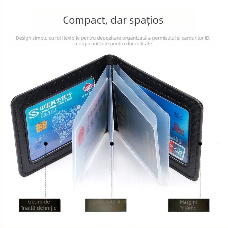 Husă pentru permis de conducere, cu model fibră de carbon, ultra-subțire, design dual, model 1962-8