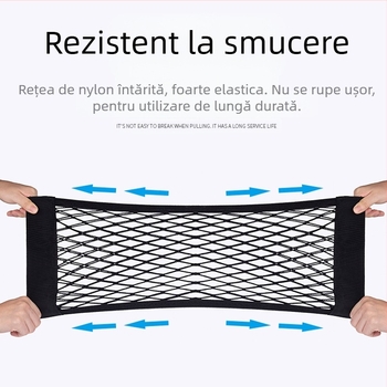 Pungă-plasă pentru portbagaj cu Velcro, dublu-strat, tip de agățare, compatibil universal, rezistentă la presiune