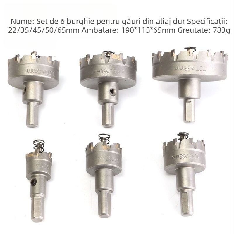 Set de 6 perforatoare din aliaj dur, oțel inoxidabil pentru plăci metalice