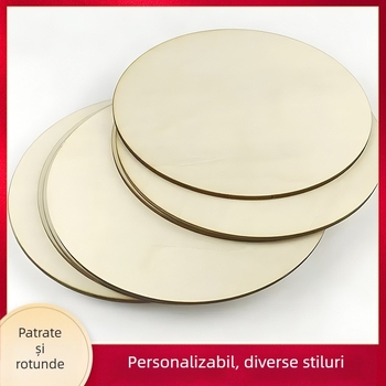 Ornament din lemn de mahon — felii rotunde și pătrate de lemn, pictură manuală și pyrogravură, personalizabil