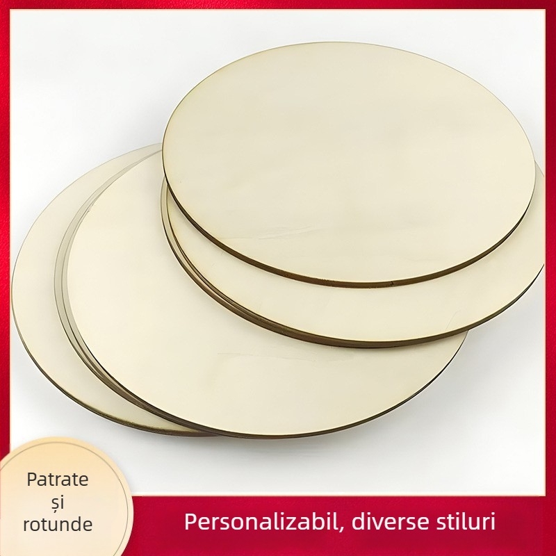 Ornament din lemn de mahon — felii rotunde și pătrate de lemn, pictură manuală și pyrogravură, personalizabil