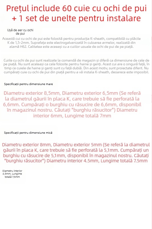 Set de nituri pentru teaca KYDEX a cuțitului, nituri din oțel, model 545, pentru utilizare generală în hardware (Brand: Other)