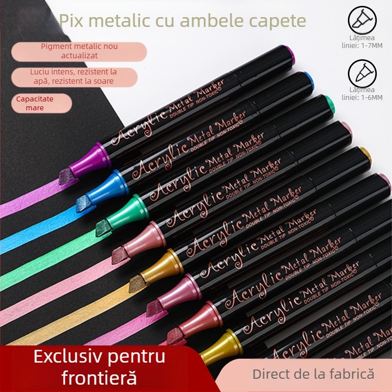 Marker dublu vârf din metal, acrilic, rezistent la apă, nu se decolorează, cu capacitate mare