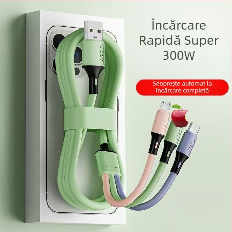Cablul de date 3 în 1, încărcare rapidă: Lightning, Micro USB, USB-C – ieșire 3A