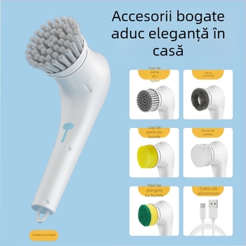 Perie electrică fără fir 5-în-1 cu mâner lung pentru baie, toaletă și podele