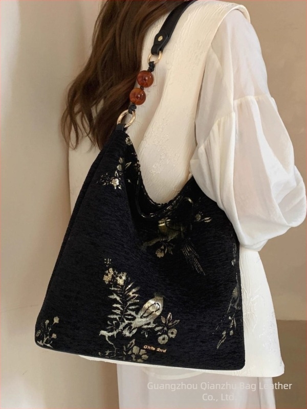 Geantă de lucru pentru femei, în stil național literatură și artă, din pânză, geantă tote cu formă verticală pătrată și închidere magnetică