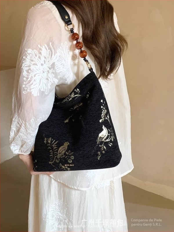 Geantă de lucru pentru femei, în stil național literatură și artă, din pânză, geantă tote cu formă verticală pătrată și închidere magnetică