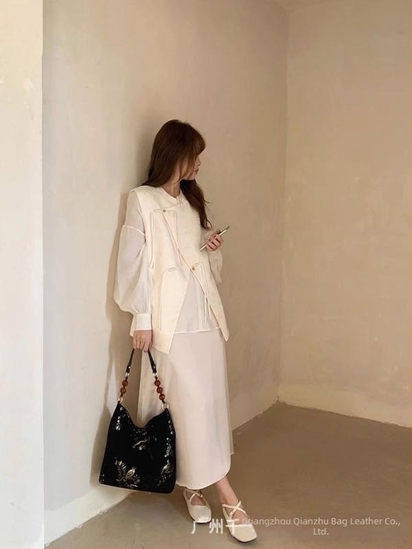 Geantă de lucru pentru femei, în stil național literatură și artă, din pânză, geantă tote cu formă verticală pătrată și închidere magnetică