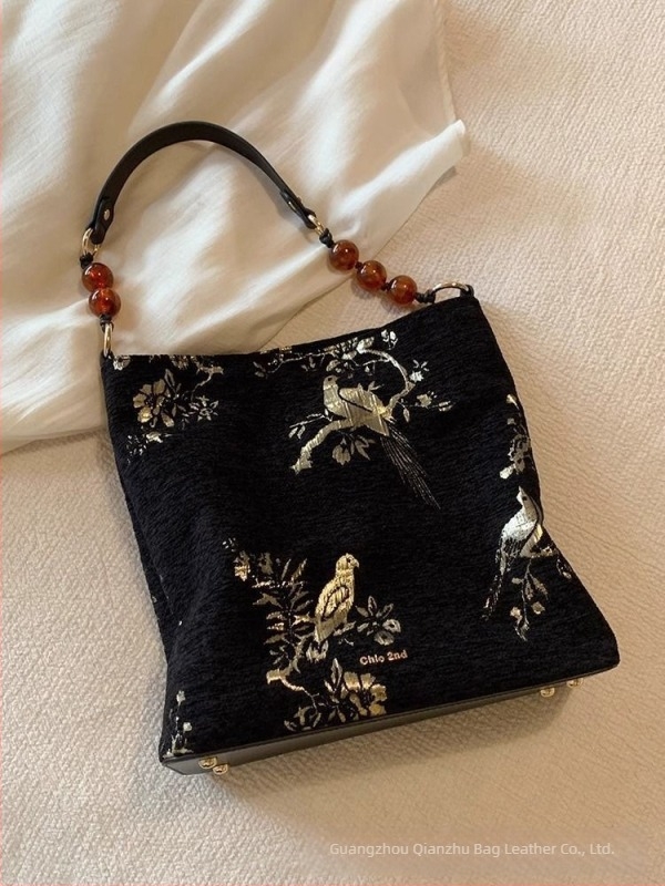 Geantă de lucru pentru femei, în stil național literatură și artă, din pânză, geantă tote cu formă verticală pătrată și închidere magnetică