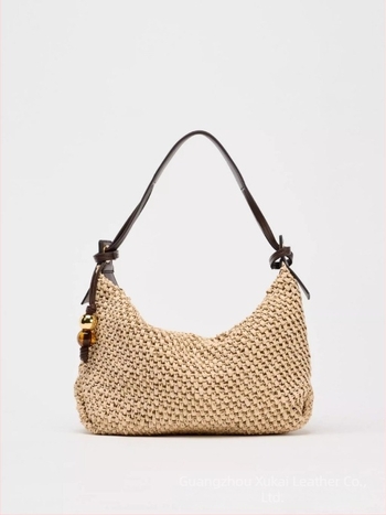 Geantă tote din pai – stil stradal, design subraț, formă orizontal pătrată, fermoar