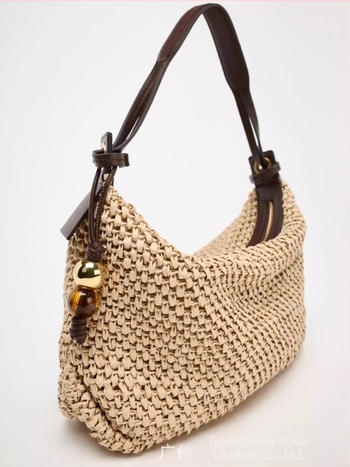 Geantă tote din pai – stil stradal, design subraț, formă orizontal pătrată, fermoar