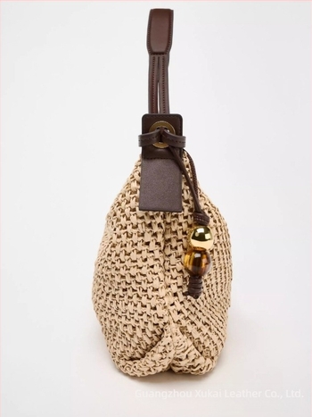 Geantă tote din pai – stil stradal, design subraț, formă orizontal pătrată, fermoar