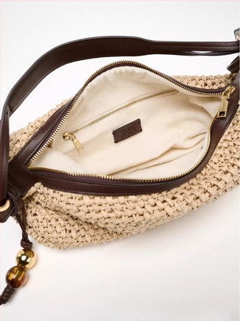 Geantă tote din pai – stil stradal, design subraț, formă orizontal pătrată, fermoar