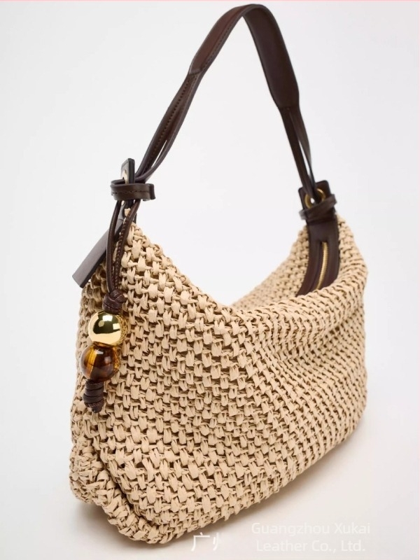 Geantă tote din pai – stil stradal, design subraț, formă orizontal pătrată, fermoar