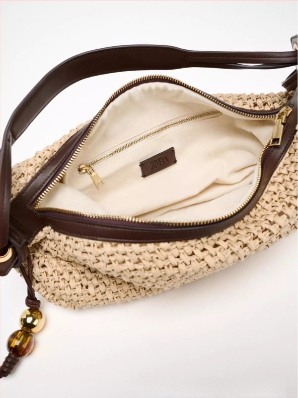 Geantă tote din pai – stil stradal, design subraț, formă orizontal pătrată, fermoar