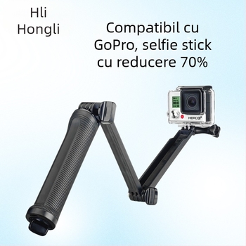 GOPRO selfie stick pliabil în trei pentru seria GoPro Hero, material PC, atingere moale, Hongli