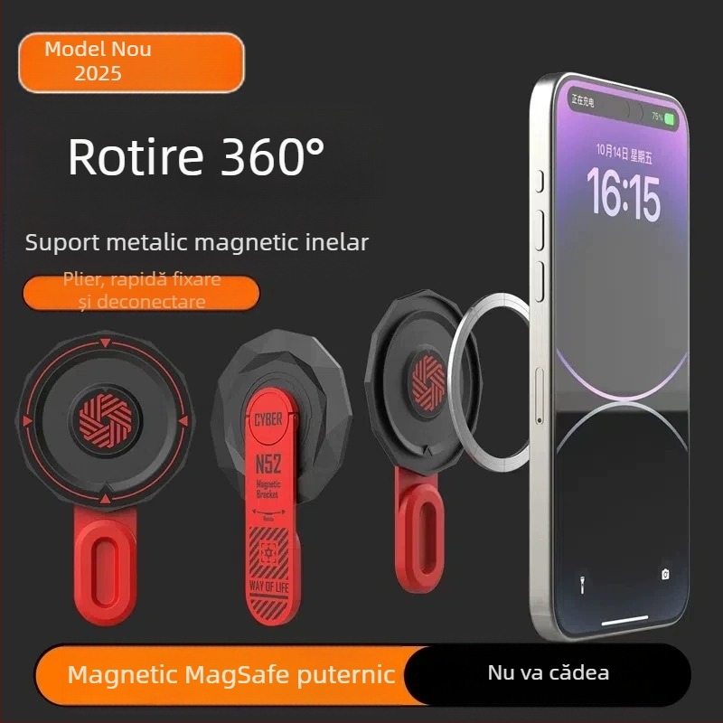 Suport magnetic pentru telefon – rotație de 360°, pliabil, pentru birou, din aliaj de aluminiu