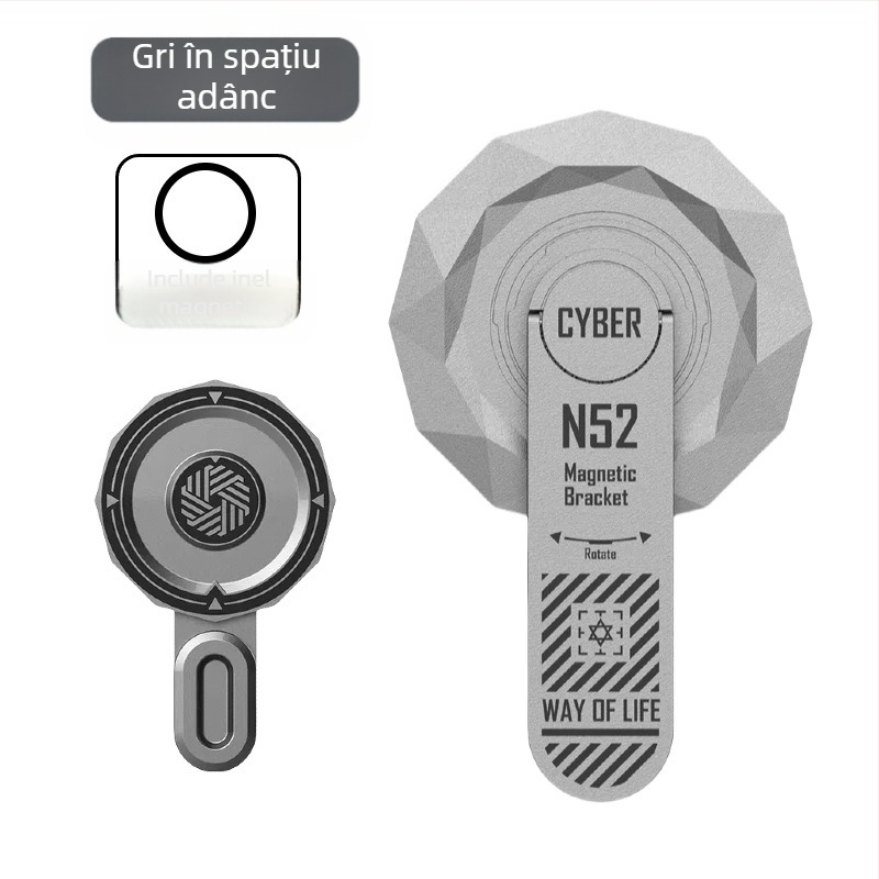 Suport magnetic pentru telefon – rotație de 360°, pliabil, pentru birou, din aliaj de aluminiu