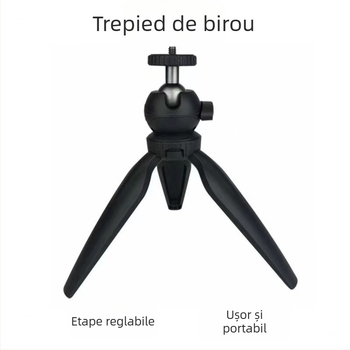 Trepied de birou mini pentru cameră PTZ și telefon — pan-tilt sferic, materiale: ABS aliaj de aluminiu, încărcare până la 2 kg, greutate 65 g, model F01