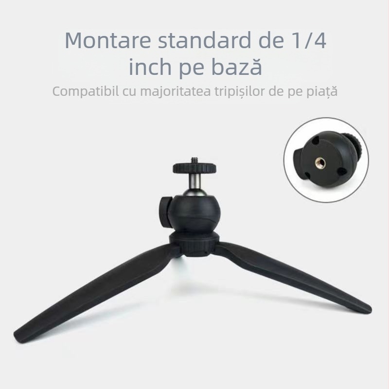 Trepied de birou mini pentru cameră PTZ și telefon — pan-tilt sferic, materiale: ABS aliaj de aluminiu, încărcare până la 2 kg, greutate 65 g, model F01
