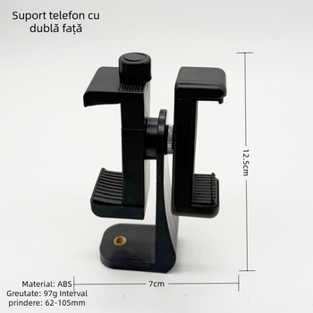 Suport pentru teleprompter pentru telefonul mobil, de birou, cu design dublu-față, clip pentru două dispozitive, rotativ pentru filmare orizontală/verticală, construcție ABS+cupru