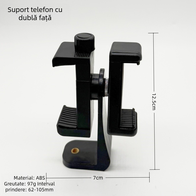 Suport pentru teleprompter pentru telefonul mobil, de birou, cu design dublu-față, clip pentru două dispozitive, rotativ pentru filmare orizontală/verticală, construcție ABS+cupru