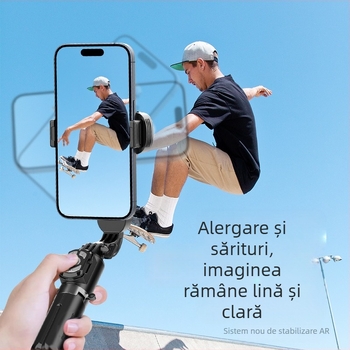 Q33 RGB Mini Selfie Stick cu Stabilizator, Extensibil, Lumină RGB, Telecomandă Bluetooth, Trepied pentru Telefon