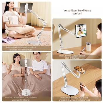 Suport cantilever pentru tabletă de noptieră, pliabil, rotație 360°, instalare fără instrumente, universal pentru iPad, aliaj de aluminiu