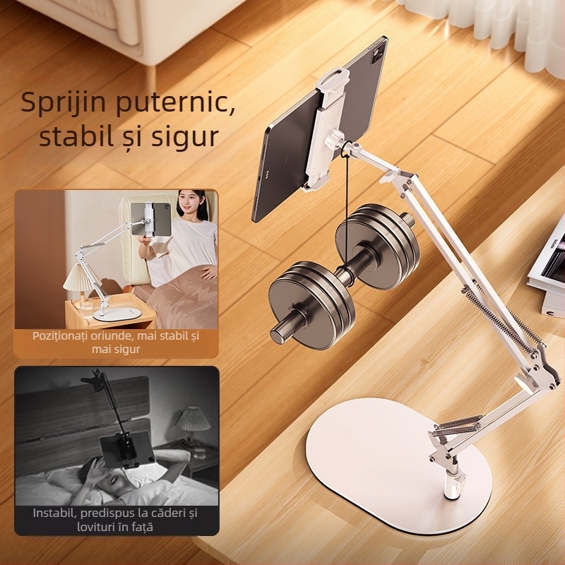 Suport cantilever pentru tabletă de noptieră, pliabil, rotație 360°, instalare fără instrumente, universal pentru iPad, aliaj de aluminiu