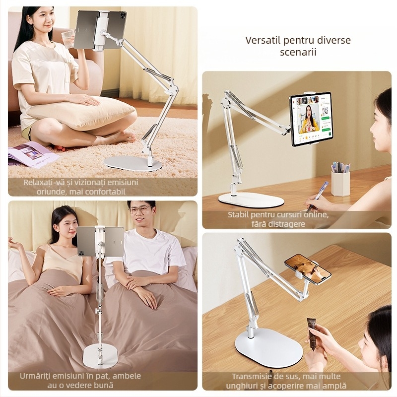 Suport cantilever pentru tabletă de noptieră, pliabil, rotație 360°, instalare fără instrumente, universal pentru iPad, aliaj de aluminiu