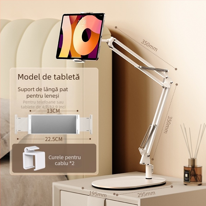 Suport cantilever pentru tabletă de noptieră, pliabil, rotație 360°, instalare fără instrumente, universal pentru iPad, aliaj de aluminiu
