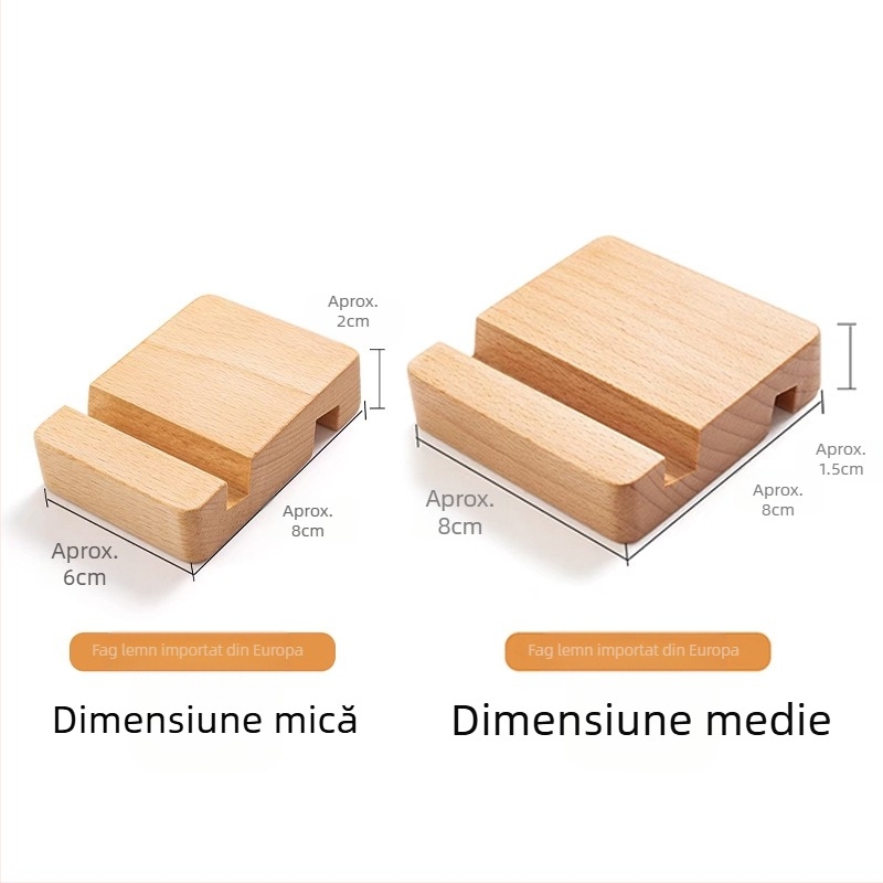 Suport pentru telefon mobil din lemn de nuc și fag, bază din lemn masiv, gravură logo, stil modern minimalist