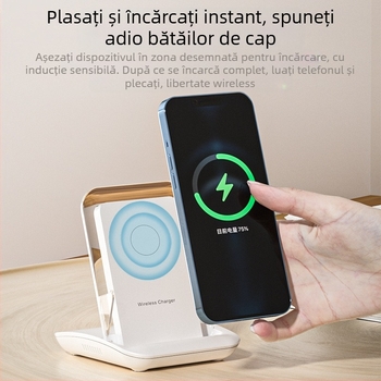 Încărcător wireless 15W, aliniere magnetică, 65W încărcare rapidă, protocol QC3.0, suport vertical pentru birou