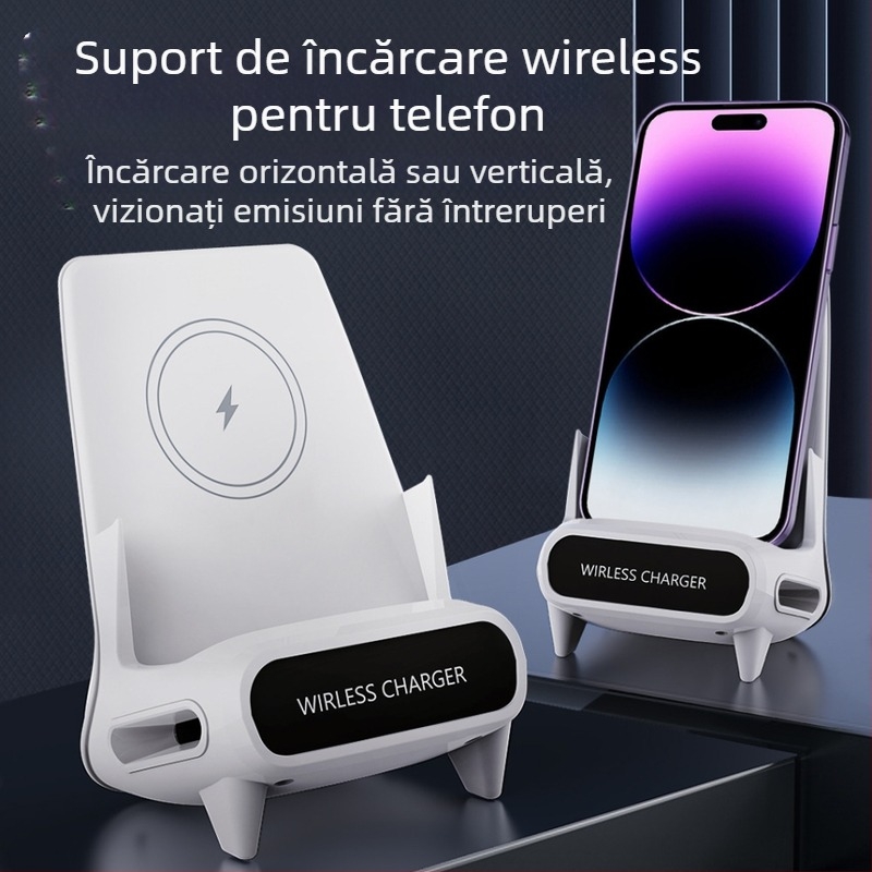 Suport de încărcare wireless pentru telefon, cu orientare orizontală — 15W încărcare rapidă (QC3.0), 5V/2A sau 9V/2A