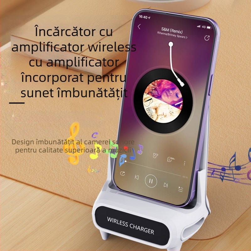 Suport de încărcare wireless pentru telefon, cu orientare orizontală — 15W încărcare rapidă (QC3.0), 5V/2A sau 9V/2A