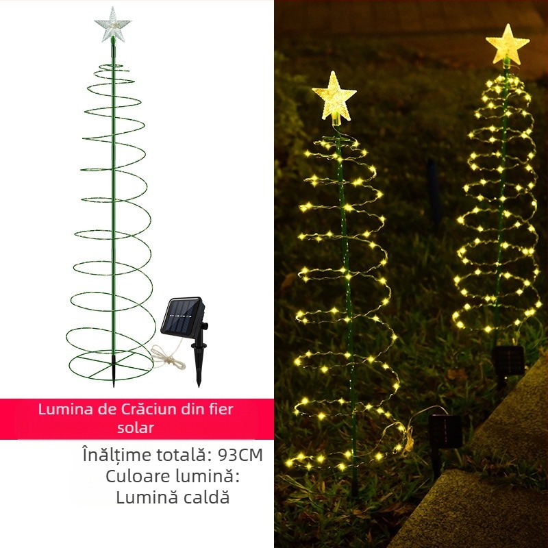 Lumină LED solară pentru exterior, în formă de brad, iluminat de grădină IP65, timp de funcționare 6–12 ore, model 1022