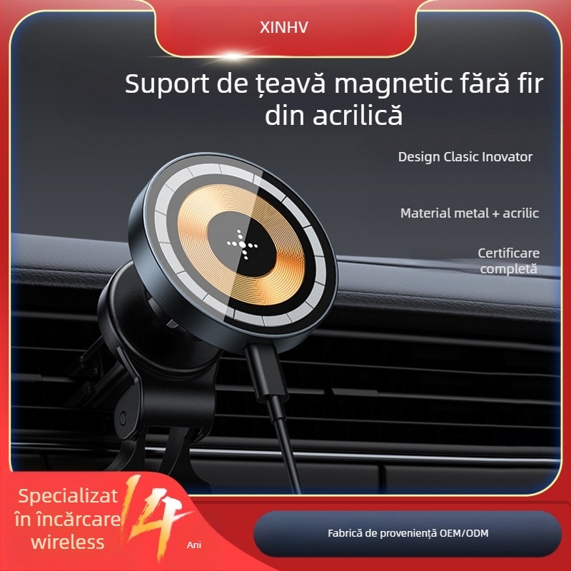 Încărcător wireless magnetic pentru mașină cu suport în ventilație, rotire la 360°, 15W încărcare rapidă pentru iPhone