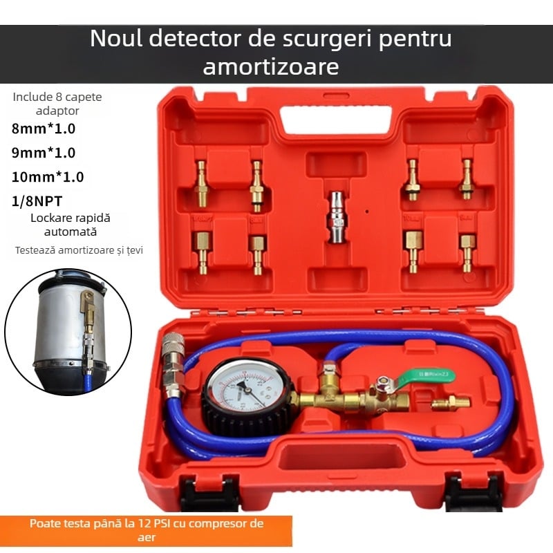 Detector pneumatic pentru scurgeri la amortizoare auto — unealtă specializată pentru testarea scurgerilor la suspensia pneumatică