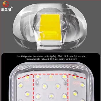 Lumină solară pentru exterior cu formă curbată, model A10, 74 LED, 1000 lm, 6500K, IP66