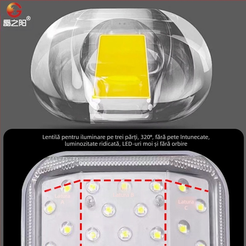 Lumină solară pentru exterior cu formă curbată, model A10, 74 LED, 1000 lm, 6500K, IP66