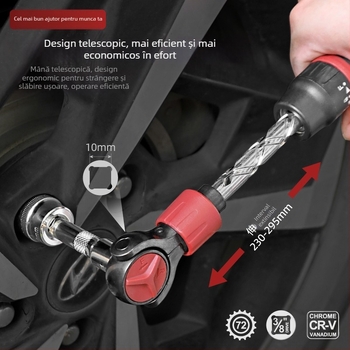 Hi-Spec cheie cu cap reglabil și capăt telescopic, cap pătrat de 3/8 in, oțel crom-vanadiu, finisaj negru, format Imperial, calitate industrială