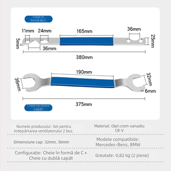 Cheie pentru demontarea ventilatorului cuplaj Mercedes-Benz și BMW, Musen Hall, suport dublu pentru arb de distribuție, unelte pentru reparații auto