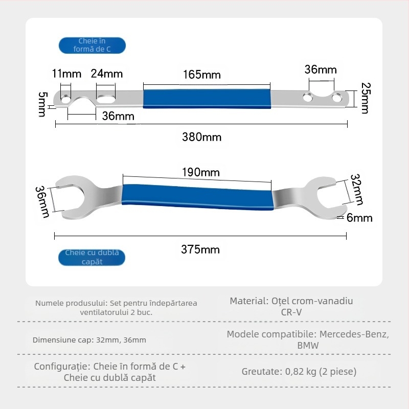 Cheie pentru demontarea ventilatorului cuplaj Mercedes-Benz și BMW, Musen Hall, suport dublu pentru arb de distribuție, unelte pentru reparații auto