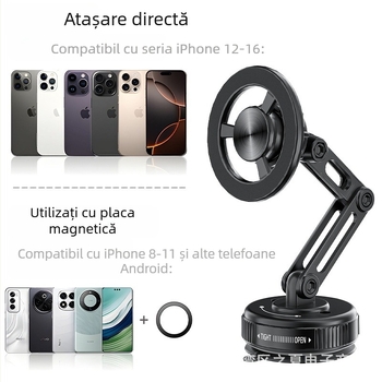 Suport auto pentru telefon din aliaj de zinc, fixare cu ventuză magnetică, stabilizare prin vacuum, personalizare disponibilă