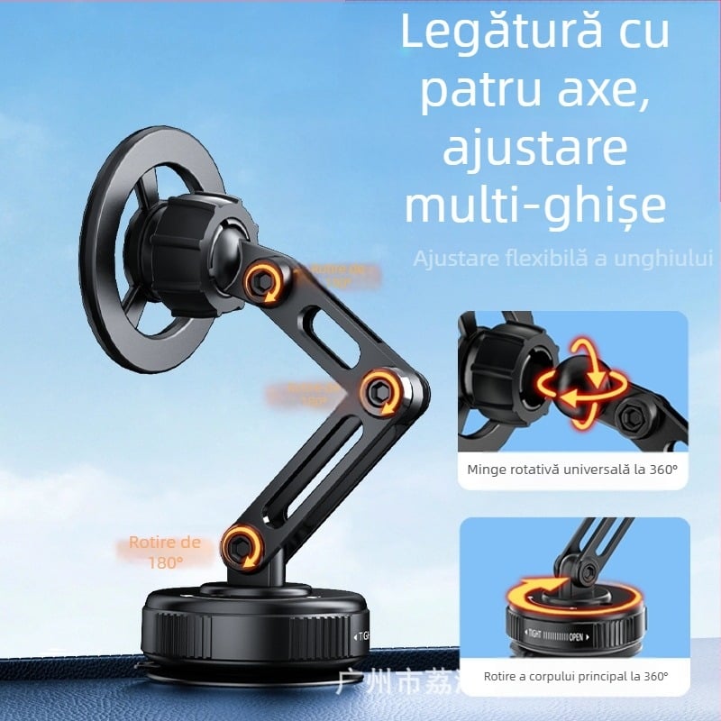 Suport auto pentru telefon din aliaj de zinc, fixare cu ventuză magnetică, stabilizare prin vacuum, personalizare disponibilă