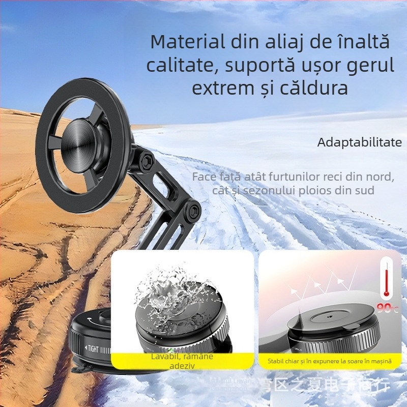 Suport auto pentru telefon din aliaj de zinc, fixare cu ventuză magnetică, stabilizare prin vacuum, personalizare disponibilă
