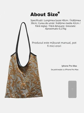 Geantă tote din pânză, design original, formă orizontală pătrată, închidere cu cataramă magnetică, buzunar interior cu fermoar, textură moale