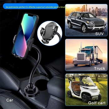 Suport auto pentru ceașcă, design pliabil, bază universală, compatibil cu suport pentru telefon și navigație, montaj prin clic, personalizabil